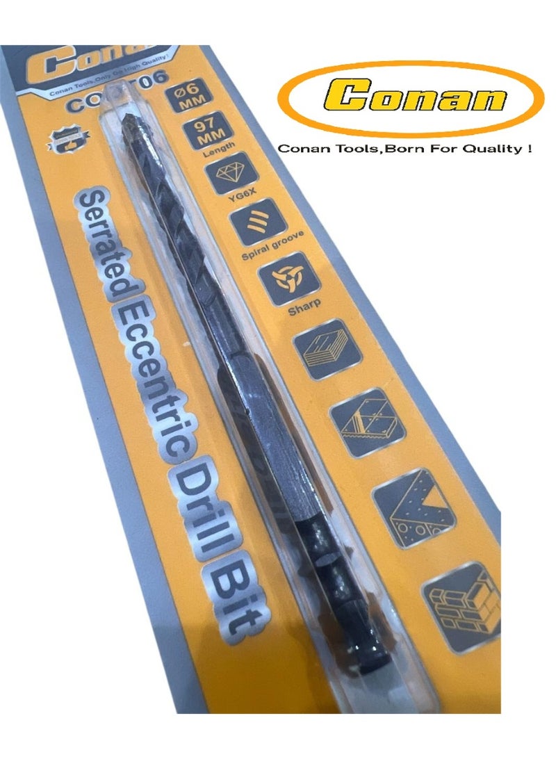 Conan 3PCS Conan CODT06 Serrated Eccentric Drill Bit 6mm x 97mm – Suitable for Red Brick, Boards, Glass & Ceramic Tile – YG6X Sharp Spiral Groove - Image 3